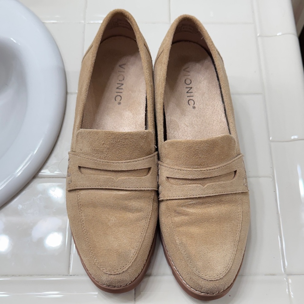 Vionic Beige Suede Slip-On Shoes